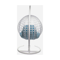 Подвесное кресло M-GROUP КРУГ ЛЮКС с ротангом белое, голубая подушка 11060103