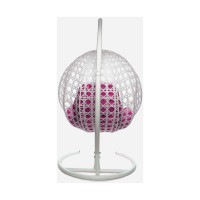 Подвесное кресло M-GROUP КРУГ ЛЮКС с ротангом белое, розовая подушка 11060108