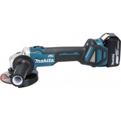 Makita УШМ акк б\щет,ф125мм,18В,Li-ion,3000- 8500об\м,2.3кг,кейс, акк 1x5.0 Ач, быстрое з/у,пл пуск,anti-restart,защита от обр.уд DGA511RT