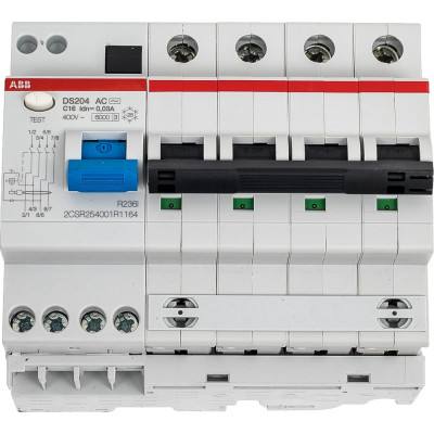Автоматический выключатель дифференциального тока ABB 4п C 30mA AC 6kA DS204 16A 2CSR254001R1164