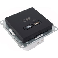 Розетка USB Systeme Electric ATLASDESIGN тип-C 65W высокоскор.заряд. QC, PD, механизм, КАРБОН ATN001027