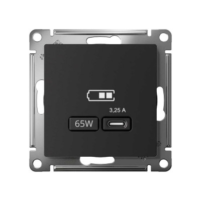 Розетка USB Systeme Electric ATLASDESIGN тип-C 65W высокоскор.заряд. QC, PD, механизм, КАРБОН ATN001027