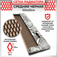 Облицовка радиатора Dreamcar 25x100 см, алюминий, ячейка 12x4 мм, черная DC-000-0002011