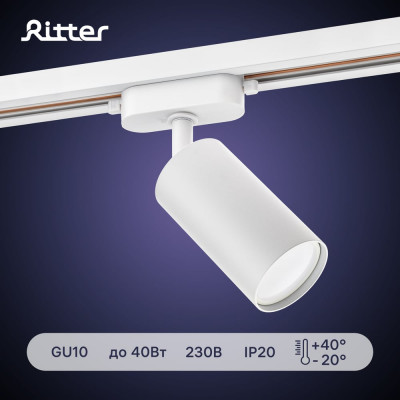 Трековый поворотный светильник RITTER Artline цилиндр 55x100mm GU10 230В алюминий белый 59875 0