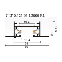Однофазный встраиваемый шинопровод с питанием и заглушкой Crystal lux CLT 0.121 01 L2000 BL