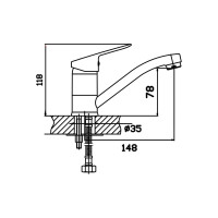 Смеситель для кухни АНТЕЙ Кристалл с коротким изливом, крепление шпилька, d35мм 211040 211040-ANT