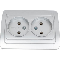 Розетка Smartbuy 2-местная без заземления 10А серебро, Марс SBE-02s-10-S2-N-c