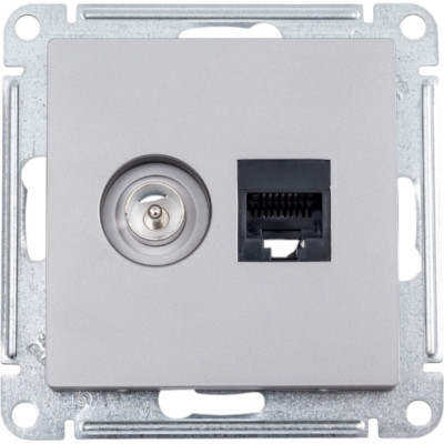Двойная розетка Systeme Electric AtlasDesign Сталь комп+ТВ, RJ45+TV, кат.5E, механизм SE ATN000989