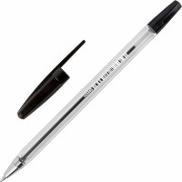 Ручка BRAUBERG шариковая M-500 CLASSIC ЧЕРНАЯ корпус прозрачный, узел 0,7 мм, линия 0,35 мм 50 шт 143445