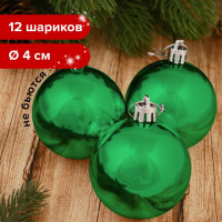 Набор елочных шаров Золотая сказка 12 шт., пластик, 4 см, зеленый глянец, подвес 591126