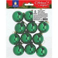 Набор елочных шаров Золотая сказка 12 шт., пластик, 4 см, зеленый глянец, подвес 591126
