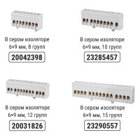 Шина TDM ELECTRIC "N" нулевая, с изолятором, на DIN-рейку, 6x9мм, стойка бол. 8 групп, SQ0801-0027