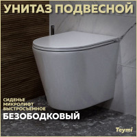 Подвесной унитаз Teymi Solli безободковый, сиденье микролифт T40201 ЦБ-00259927
