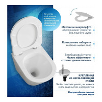 Подвесной унитаз Teymi Solli безободковый, сиденье микролифт T40201 ЦБ-00259927