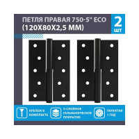 Врезные петли НОРА-М 750-5" ECO правые 120x80x2,5 черные, 2 шт. 18705