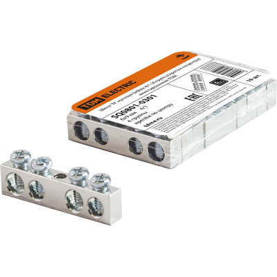 Шина нулевая "N" 6х9мм 4/1 TDM ELECTRIC, 4 группы/крепеж по центру, никелированная SQ0801-0301