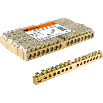 Шина "N" нулевая TDM ELECTRIC 8х12мм, 16 групп/крепеж по центру, в упаковке 10 штук SQ0801-0052