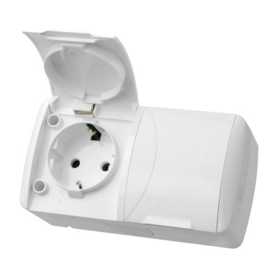 Розетка двойная с крышкой накладная с заземлением, белая TDM ELECTRIC 2П IP54 16А, серия "Селигер" SQ1818-0014
