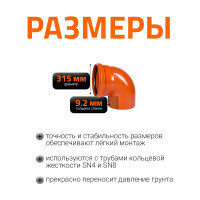 Отвод Ostendorf наружной канализации 315 мм, 87 градусов 225240