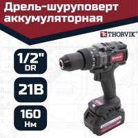 Бесщеточная аккумуляторная ударная дрель-шуруповерт THORVIK BBID12160 1/2DR, 21В, 160 Нм 053710