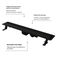 Душевой лоток RGW Drain Leo-31-40 прямой 400 черный Ø 50 мм, на ножках, сифон 60213140-04