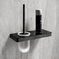 Ершик для унитаза Lemark GLASS LINE с держателем и полкой, чёрный/чёрное стекло 9762033