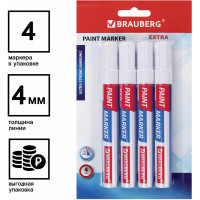 Лаковый маркер-краска BRAUBERG EXTRA paint marker 4 мм, БЕЛЫЕ, НАБОР 4 шт., 152000
