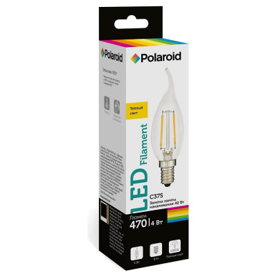 Polaroid Светодиодная лампа 220V C37S FIL 4W 3000K E14 470lm PL-C37SF4143