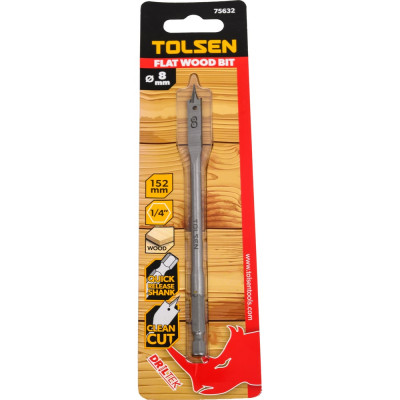 Сверло по дереву перьевое 8х152 мм, 1/4'' TOLSEN 75632