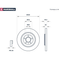 Тормозной диск задний Audi A4 B8, B9 07- / A6 C7, C8 10- / Q5 8R, FY 08- , VW Touareg MARSHALL M2000616