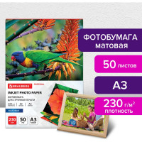 Матовая фотобумага BRAUBERG ORIGINAL большого формата, А3, 230 г/м2, односторонняя, 50 листов 363997