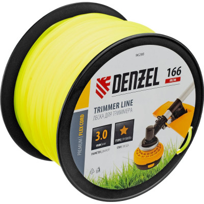 Леска FLEX CORD звезда 3 мм, 166 м, на DIN катушке для триммера Denzel 96288
