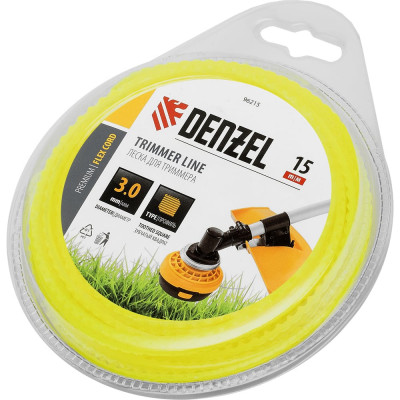 Леска FLEX CORD зубчатый квадрат 3 мм, 15 м, блистер для триммера Denzel 96215