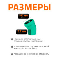 Отвод Ostendorf ливневой канализации 160 мм, 30 градусов 771510