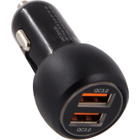 Автомобильный адаптер CARLINE 2хUSB Quick Charge 3.0 в прикуриватель 12 В, цвет черный, упаковка коробка CH-2QC