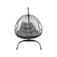 Подвесное кресло M-GROUP ДЛЯ ДВОИХ с ротангом чёрное, серая подушка 11450409