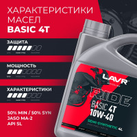 Моторное масло MOTO RIDE BASIC 4T 10W40 SL, 4 л LAVR Ln7750