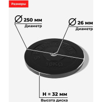 Комплект обрезиненных дисков BARFITS Sportcom 26 мм, 10 кг, 2 шт. 1181160695