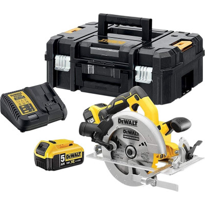 Dewalt Аккумуляторная дисковая пила DCS570P2, 18 В, 184 мм, 5500 об/мин, с 2 АКБ 5 Ач и ЗУ, в кейсе TSTAK () DCS570P2-QW