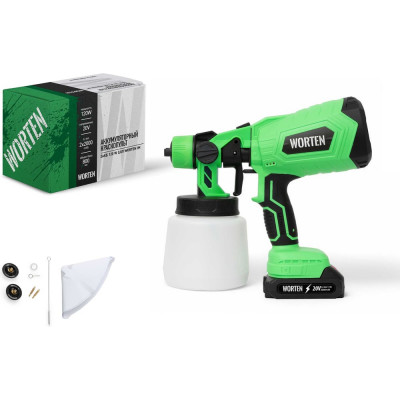 WORTEN Аккумуляторный краскопульт, 1х2 Ач, 120W 0,8л КА-90000336