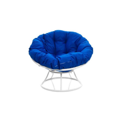 Кресло M-GROUP ПАПАСАН без ротанга белое, синяя подушка 12010110