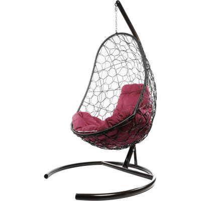Подвесное кресло M-GROUP ОВАЛ с ротангом коричневое, бордовая подушка 11140202