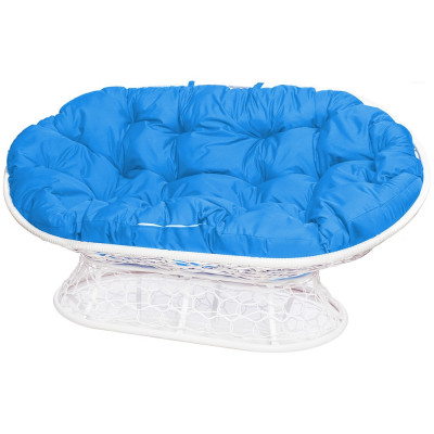 Диван M-GROUP МАМАСАН с ротангом белое, голубая подушка 12110103