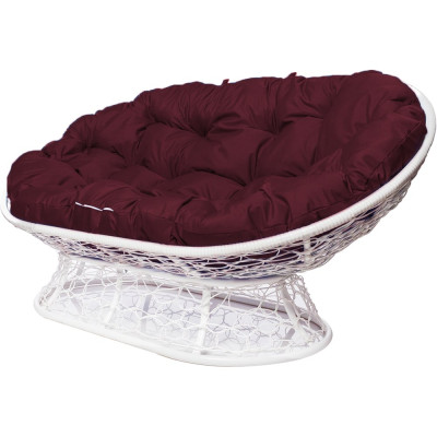 Диван M-GROUP МАМАСАН с ротангом белое, бордовая подушка 12110102