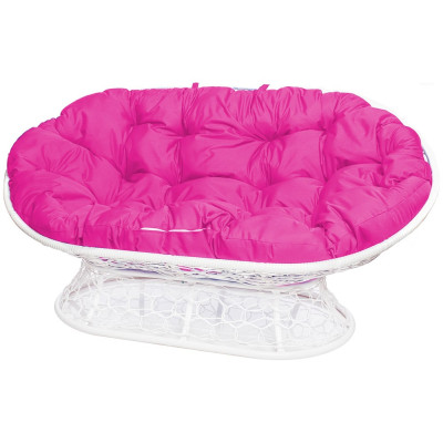 Диван M-GROUP МАМАСАН с ротангом белое, розовая подушка 12110108