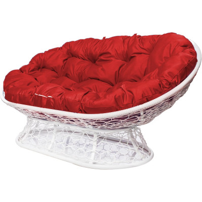 Диван M-GROUP МАМАСАН с ротангом белое, красная подушка 12110106