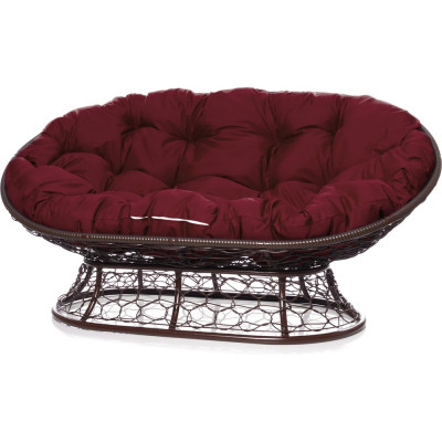 Диван M-GROUP МАМАСАН с ротангом коричневое, бордовая подушка 12110202