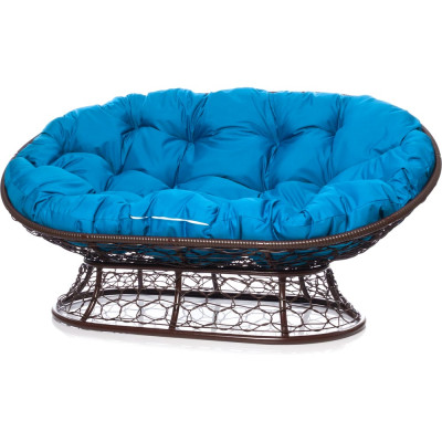 Диван M-GROUP МАМАСАН с ротангом коричневое, голубая подушка 12110203