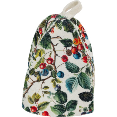 Шапка банная детская ГлавБаня с принтом Ягодки, войлок белый Б41021
