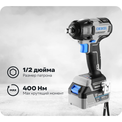 Гайковерт аккумуляторный бесщеточный DEKO DKIS, 20В, 1х3.0Ач, 400Нм 085-1067